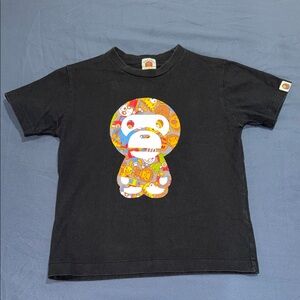 KIDS BAPE Black Graphic T-Shirt with Colorful BABY APE